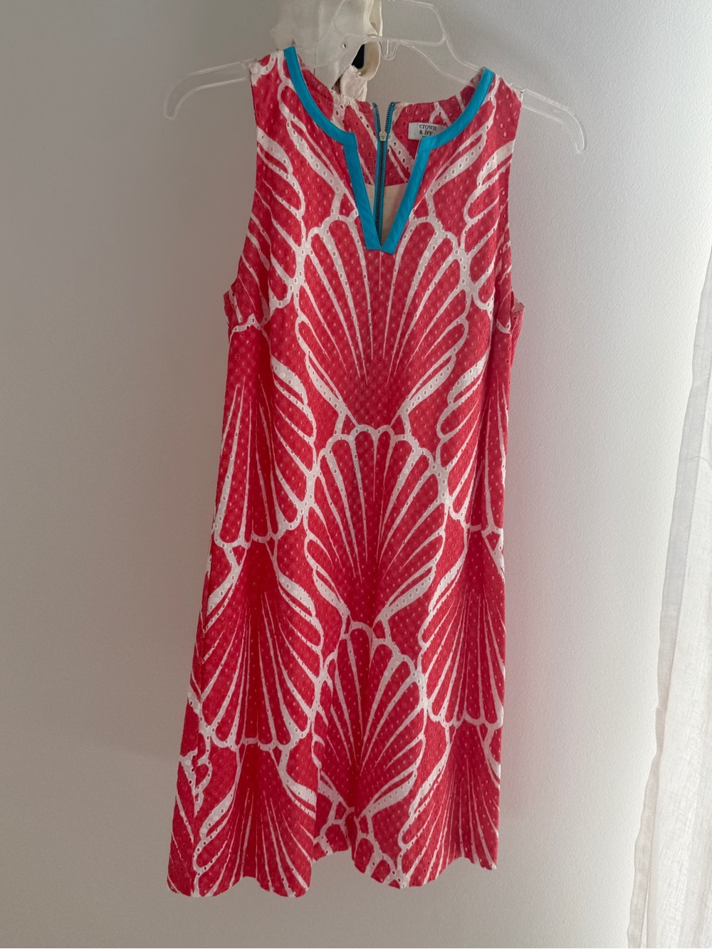 crown & ivy Pink Shell-Pattern Mini Dress with Turquoise Trim